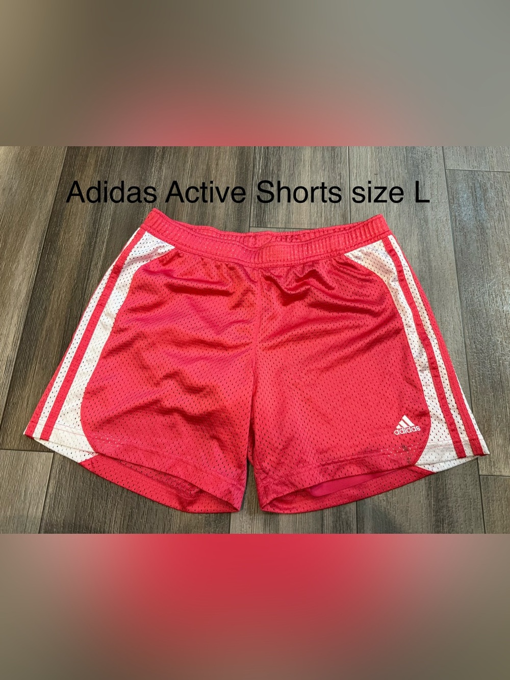 adidas women’s Coral/Pink Mesh Athletic Shorts with White Trim